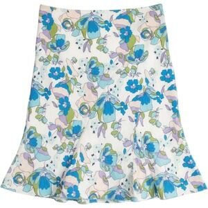 Luna Chix Floral‎ Midi Skirt Medium Blue Green Cotton A-Line Cottagecore 90'a